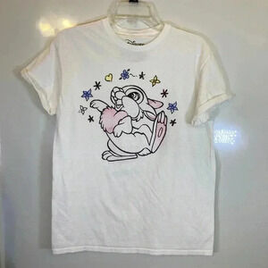 Disney Thumper White Short Sleeve Shirt Juniors Sz L with Flowers
